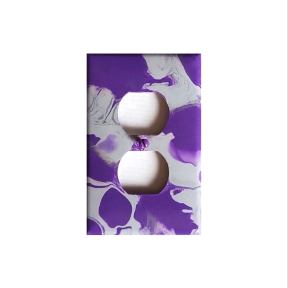 Hand Crafted Purple and Silver Abstract Design Duplex Outlet Wall Plate - Picture 1 of 2